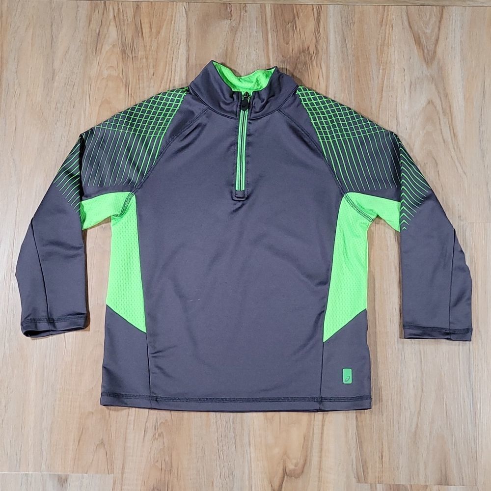 🧡Asics Gray & Neon Green Long Sleeve Athletic Shirt Small